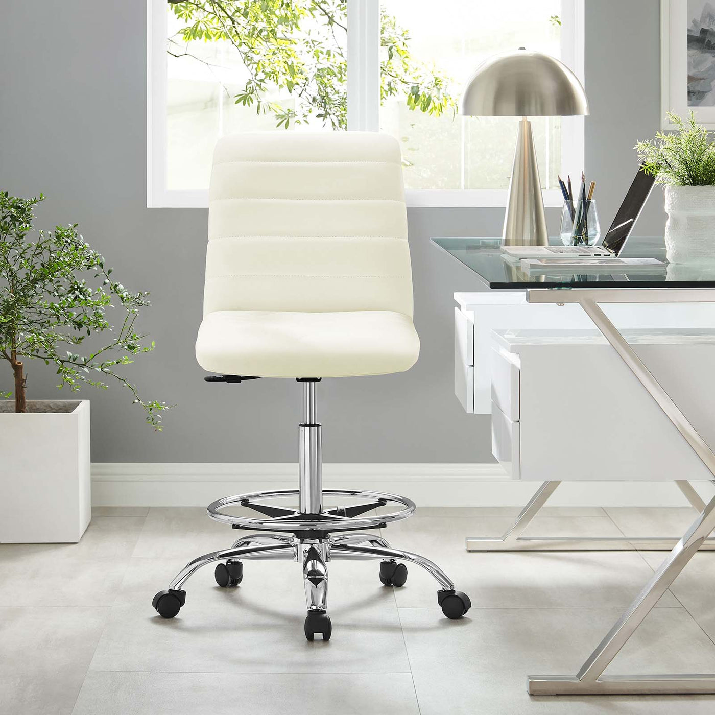 Ripple Armless Vegan Leather Drafting Chair by Modway