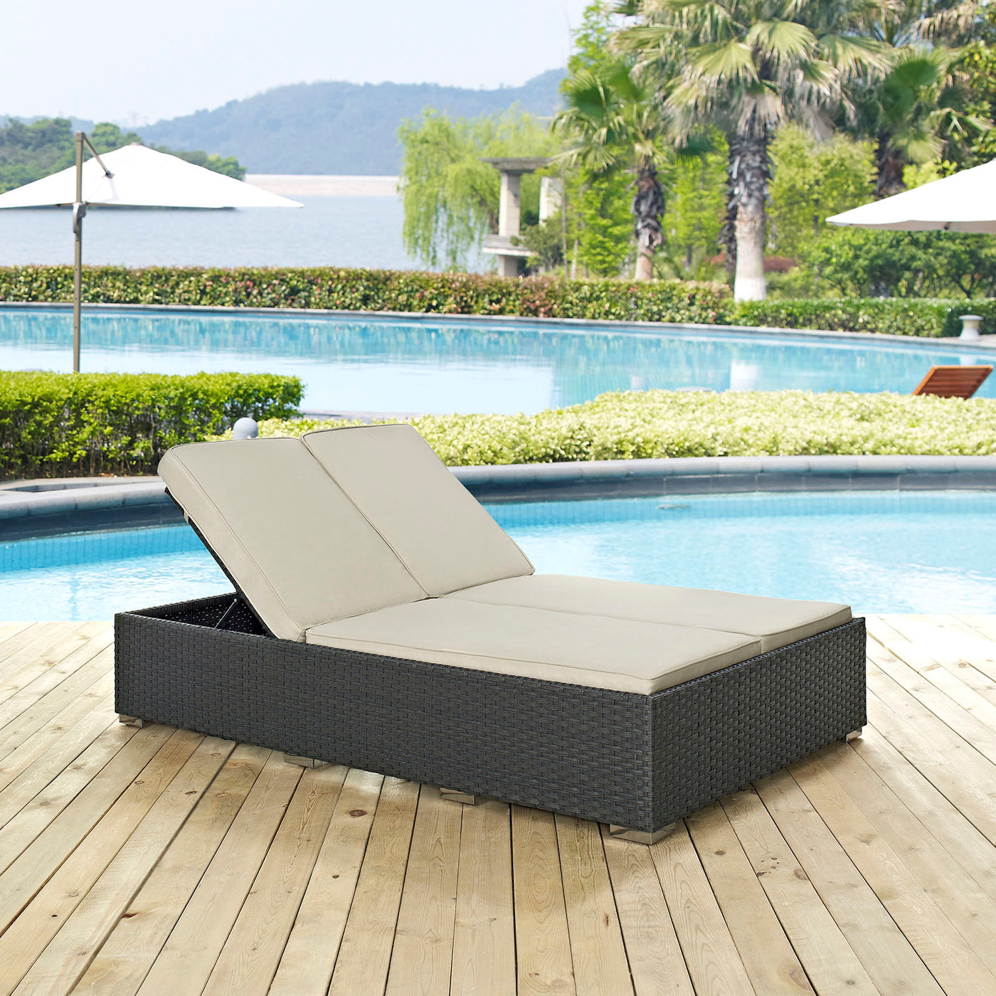 Sojourn Outdoor Patio Sunbrella® Double Chaise by Modway — Lexmod