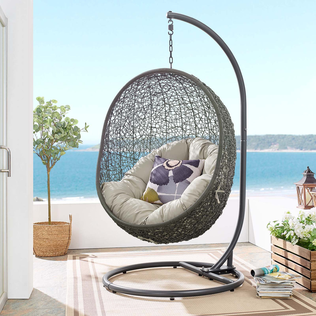 Hide Outdoor Patio Swing Chair With Stand by Modway — Lexmod