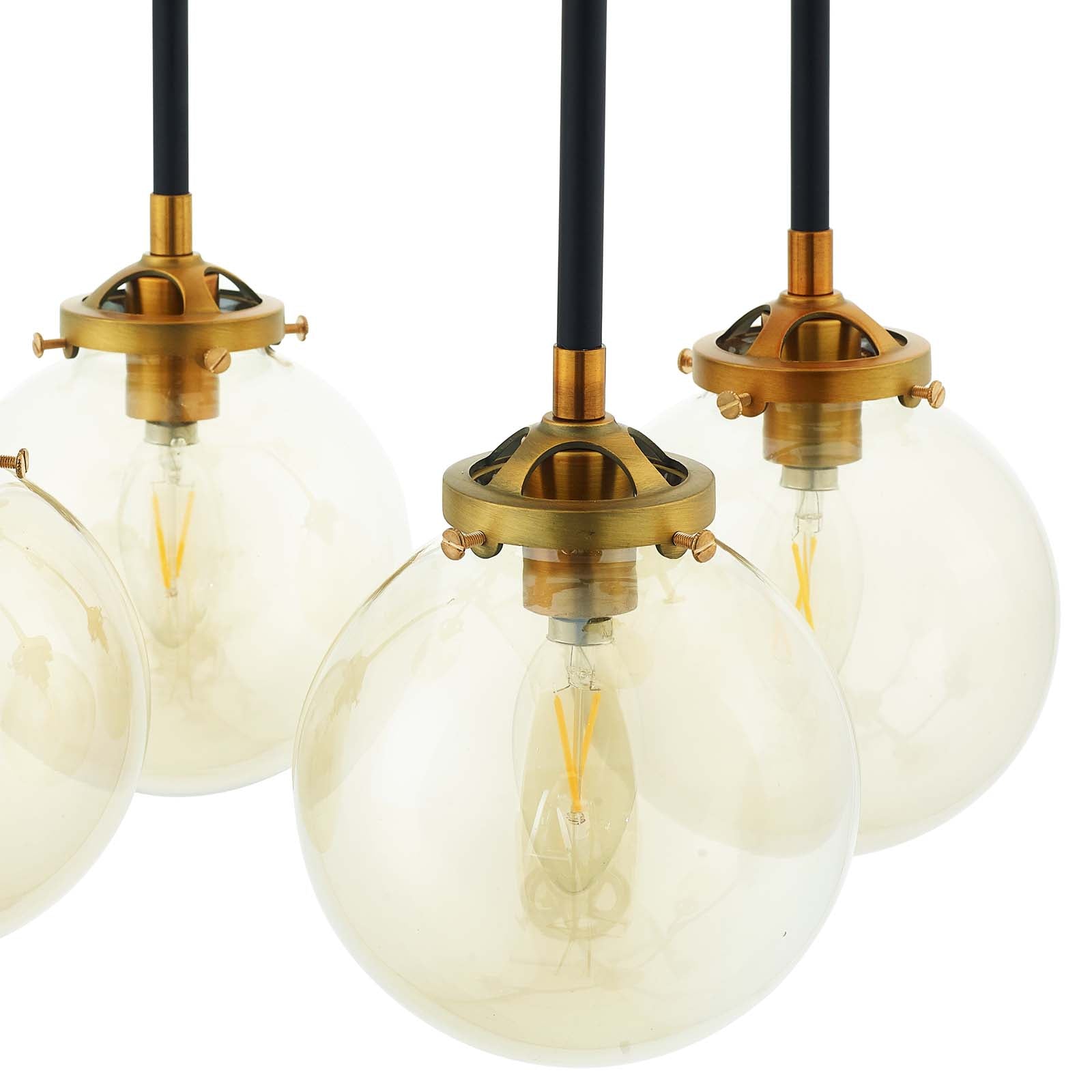 Ambition Amber Glass And Antique Brass 8 Light Pendant Chandelier by Modway