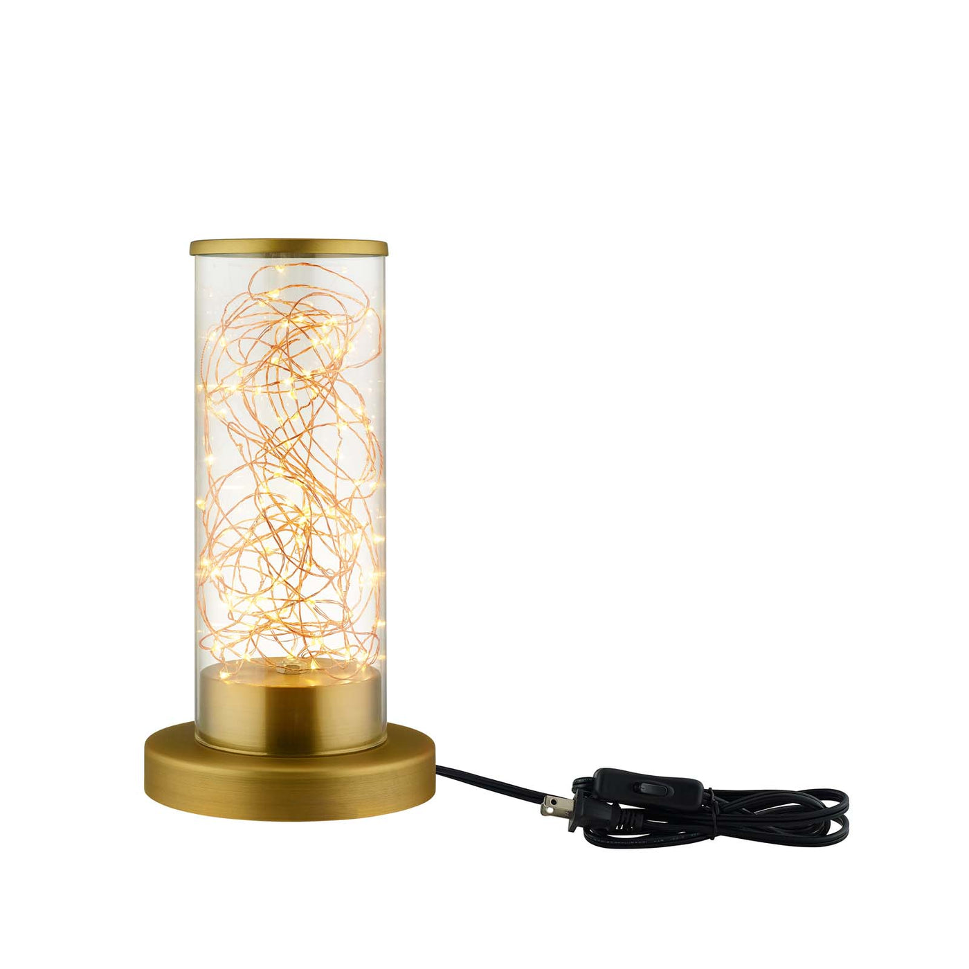 Adore Cylindrical-Shaped Clear Glass And Brass Table Lamp by Modway