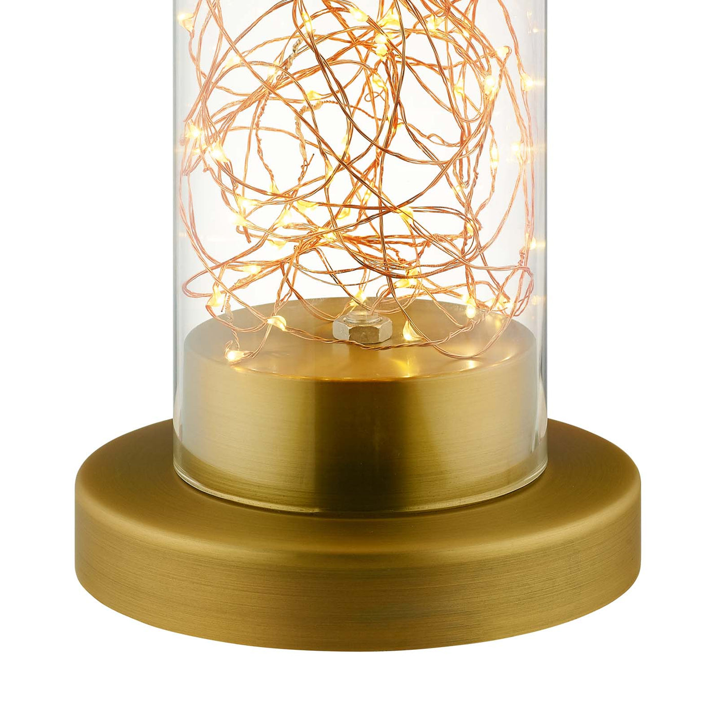 Adore Cylindrical-Shaped Clear Glass And Brass Table Lamp by Modway