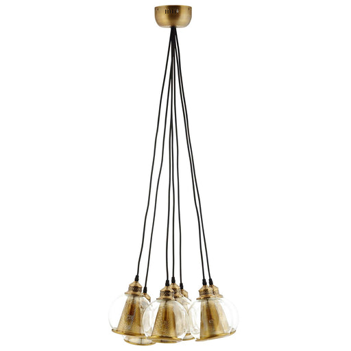 Peak Brass Cone and Glass Globe Cluster Pendant Chandelier by Modway