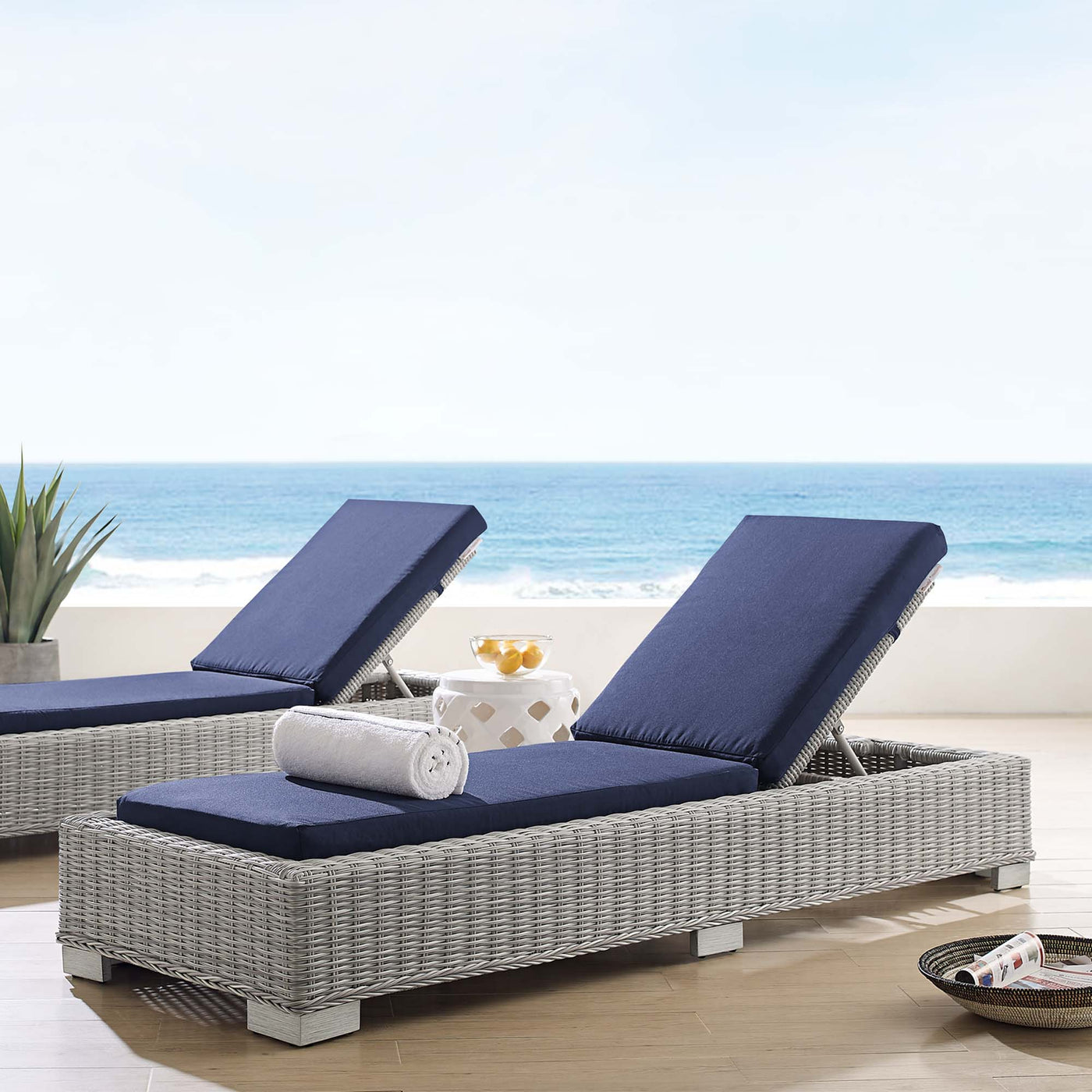 Conway Sunbrella® Outdoor Patio Wicker Rattan Chaise Lounge by