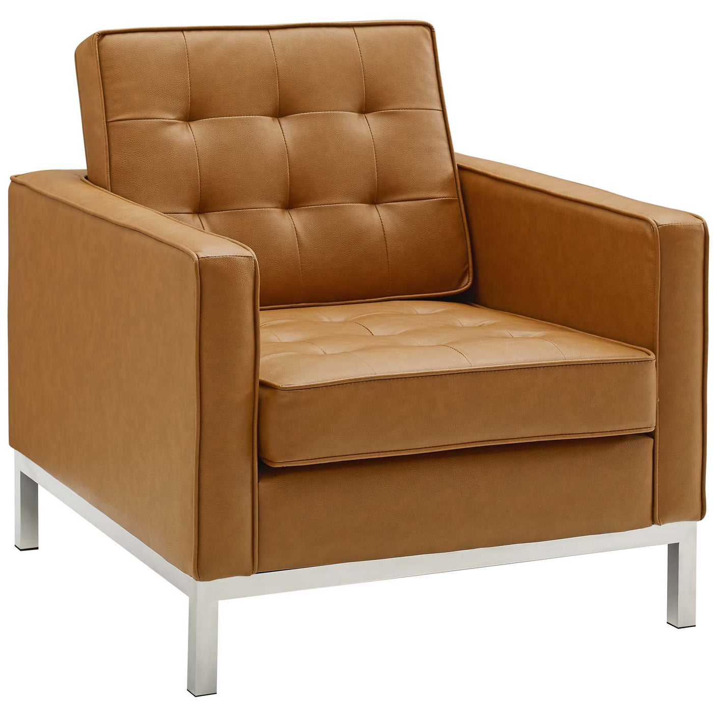 Loft Tufted Upholstered — Loveseat Leather Set and Faux Armchair Lexmod
