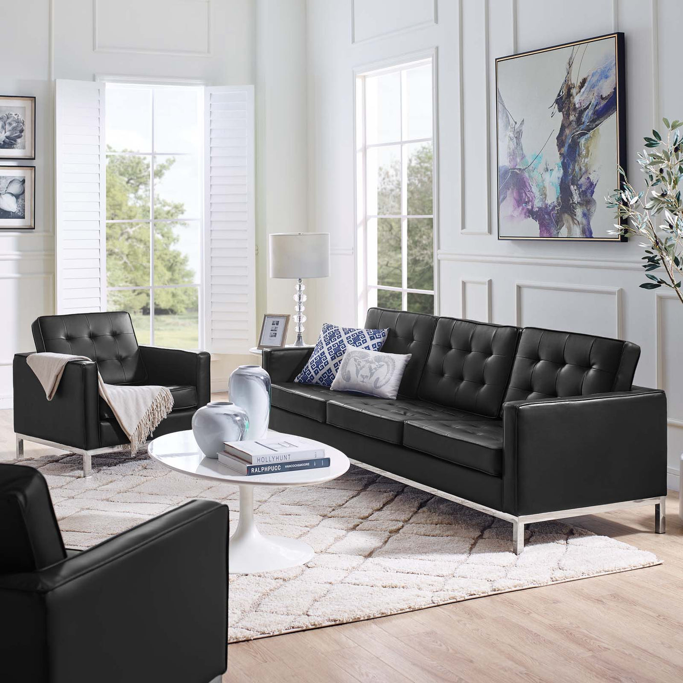 Black Faux Leather Tufted Sofa | Baci Living Room
