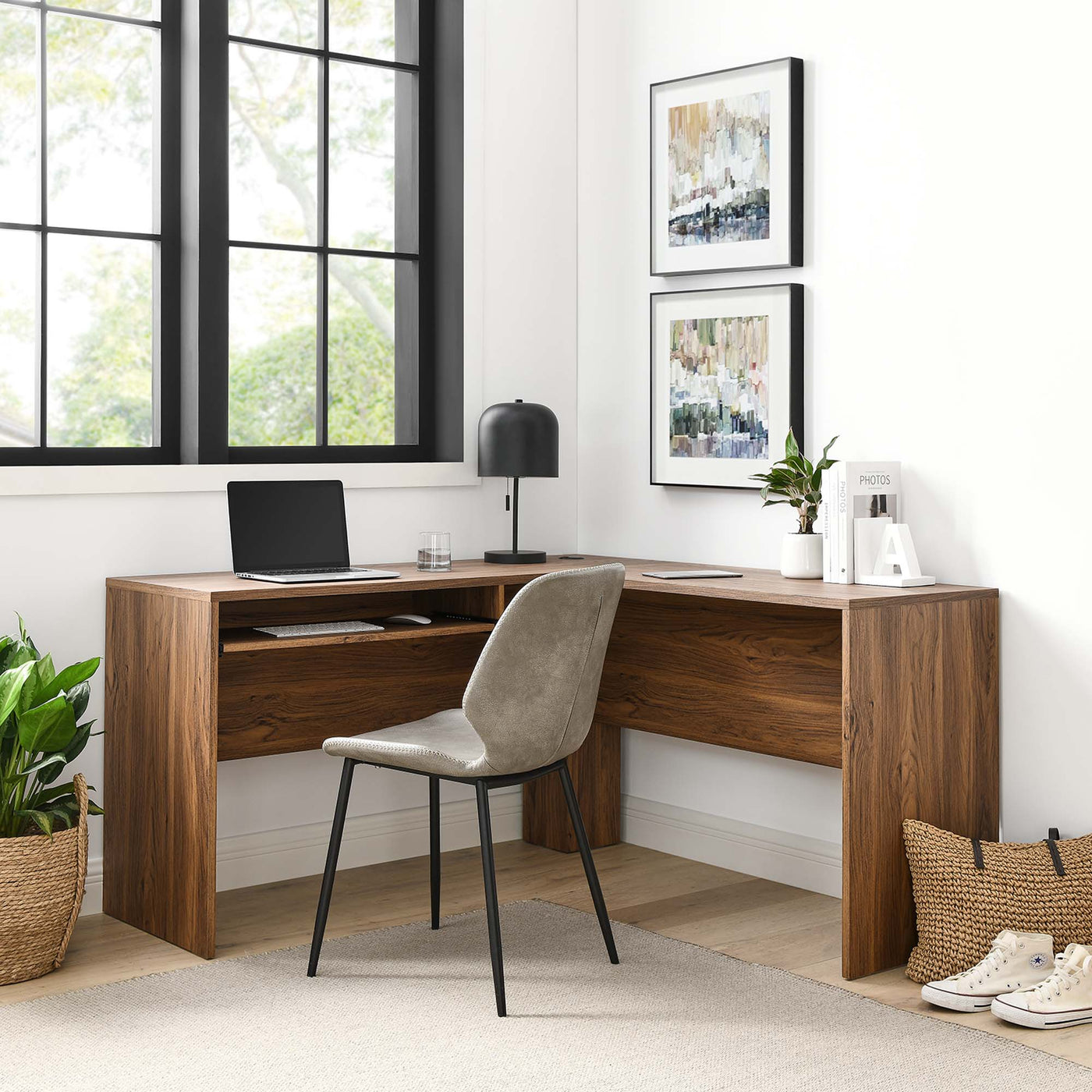 Venture L-Shaped Wood Office Desk - Thumbnail 3