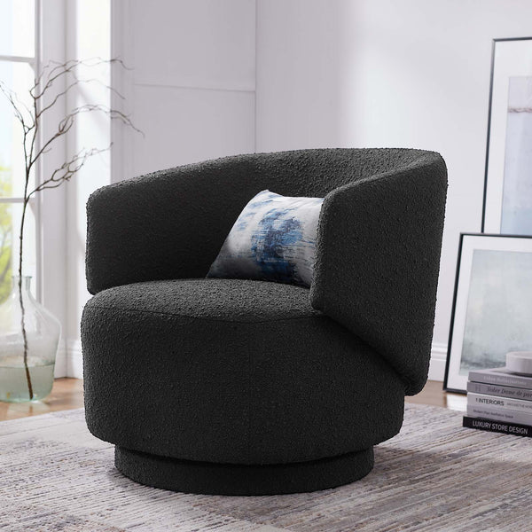 Celestia Boucle Fabric Fabric and Wood Swivel Chair Lexmod