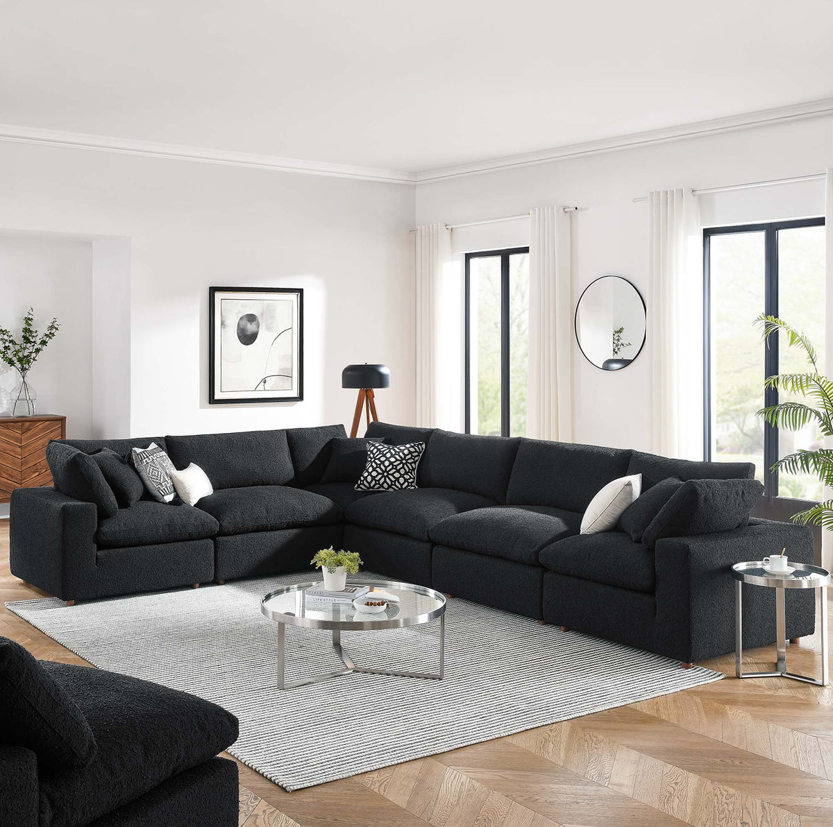 Commix Down Filled Overstuffed Boucle Fabric 6 Piece Sectional Sofa by Lexmod