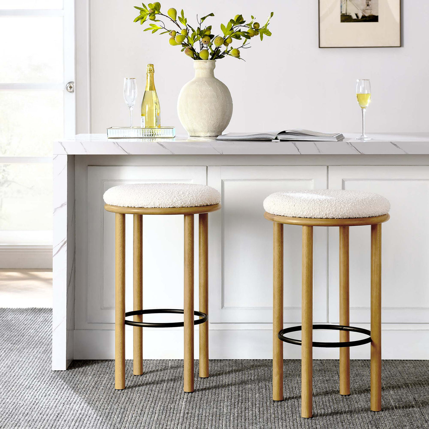 Fable Boucle Fabric Bar Stools Set of 2 Lexmod