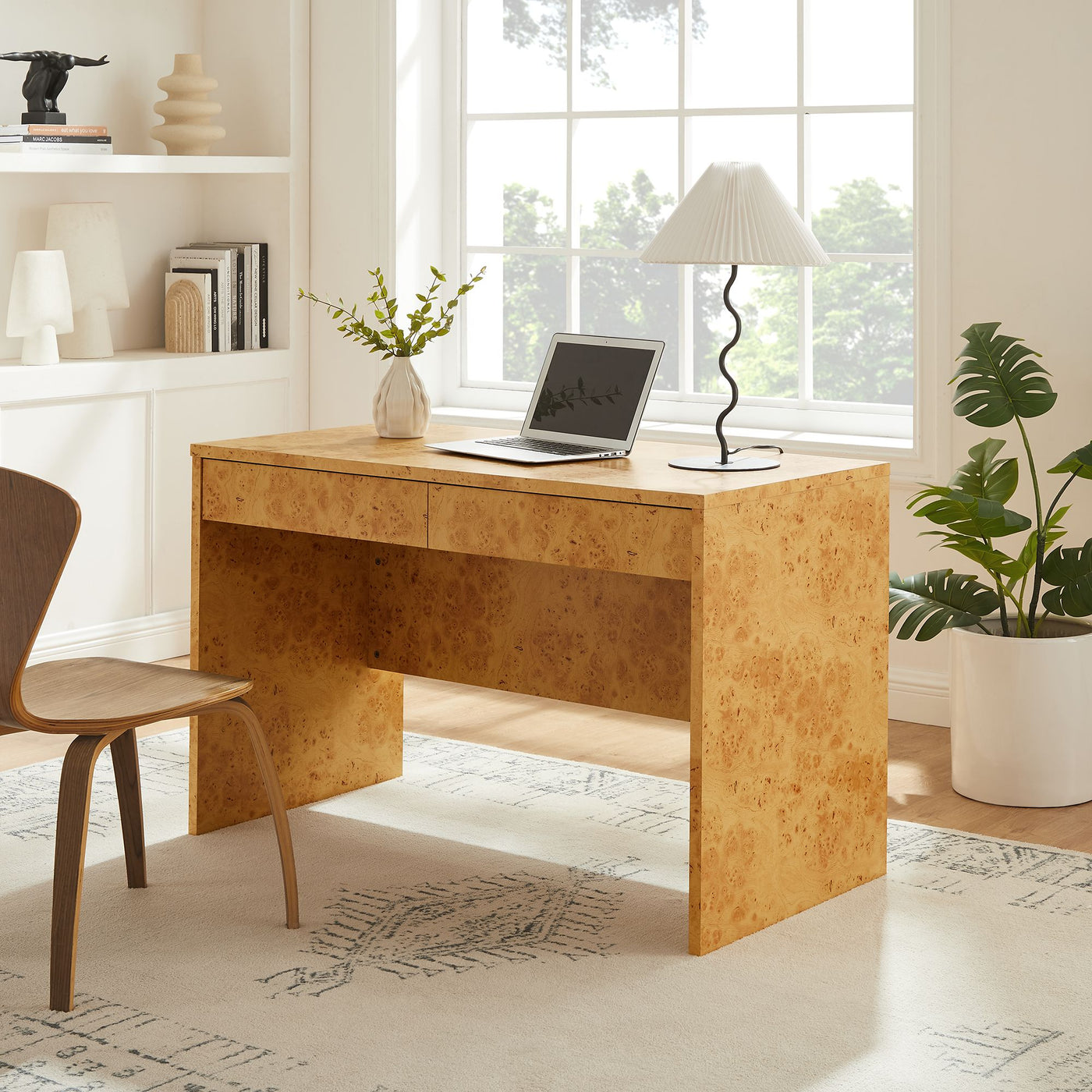 Hudson  2-Drawer Burl Wood  Desk