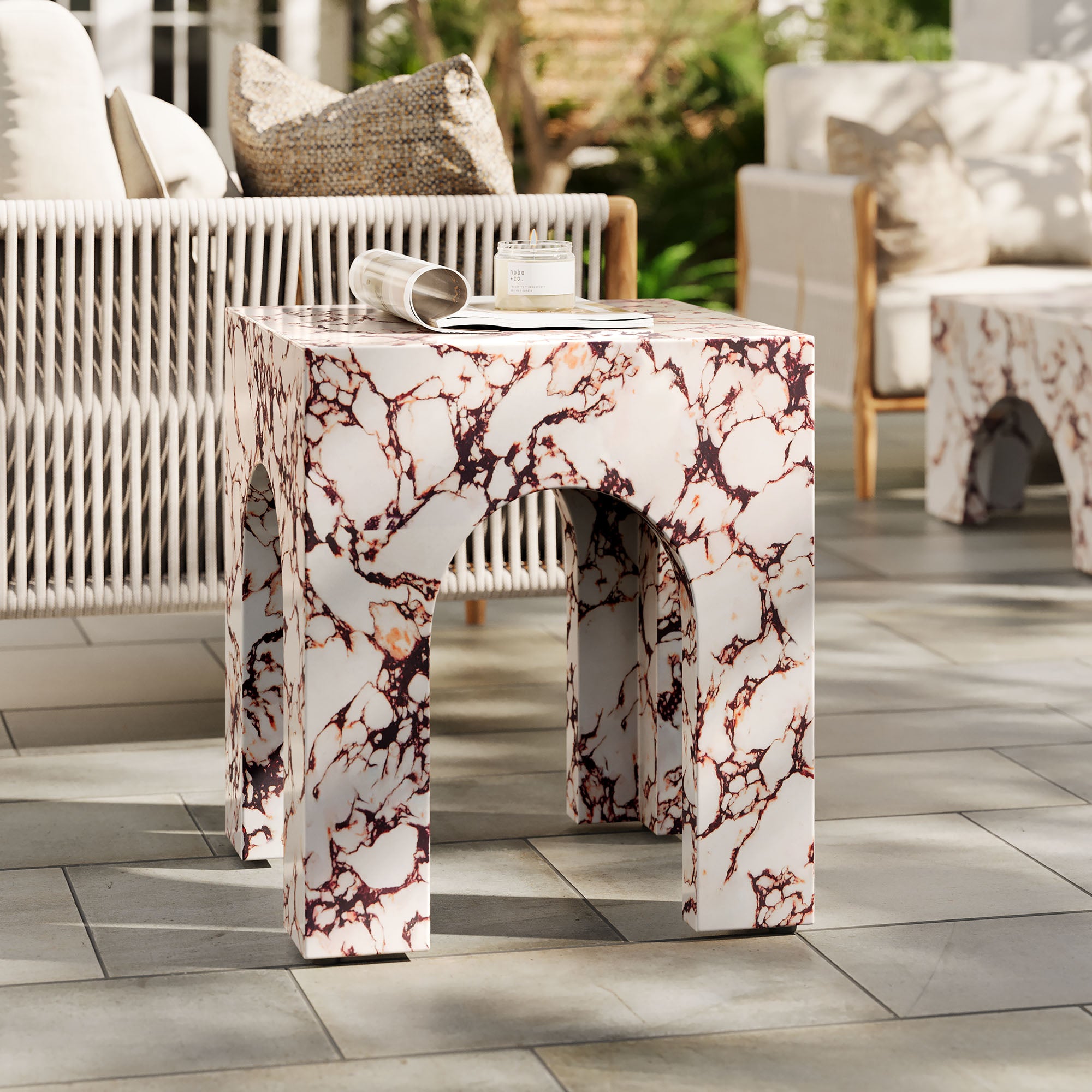 Modw Table Valen Square Indoor - Outdoor Patio Arched Concrete Side Table by Modw ...