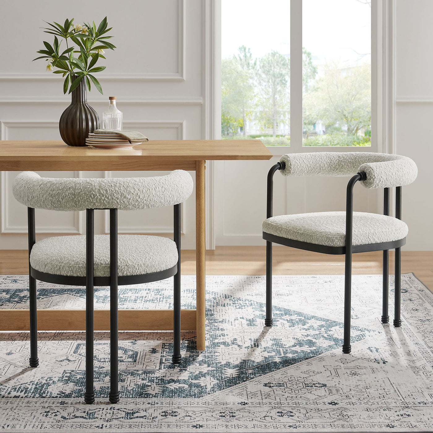 Turin Curved Back Boucle and Metal Dining Accent Chair - Thumbnail 2