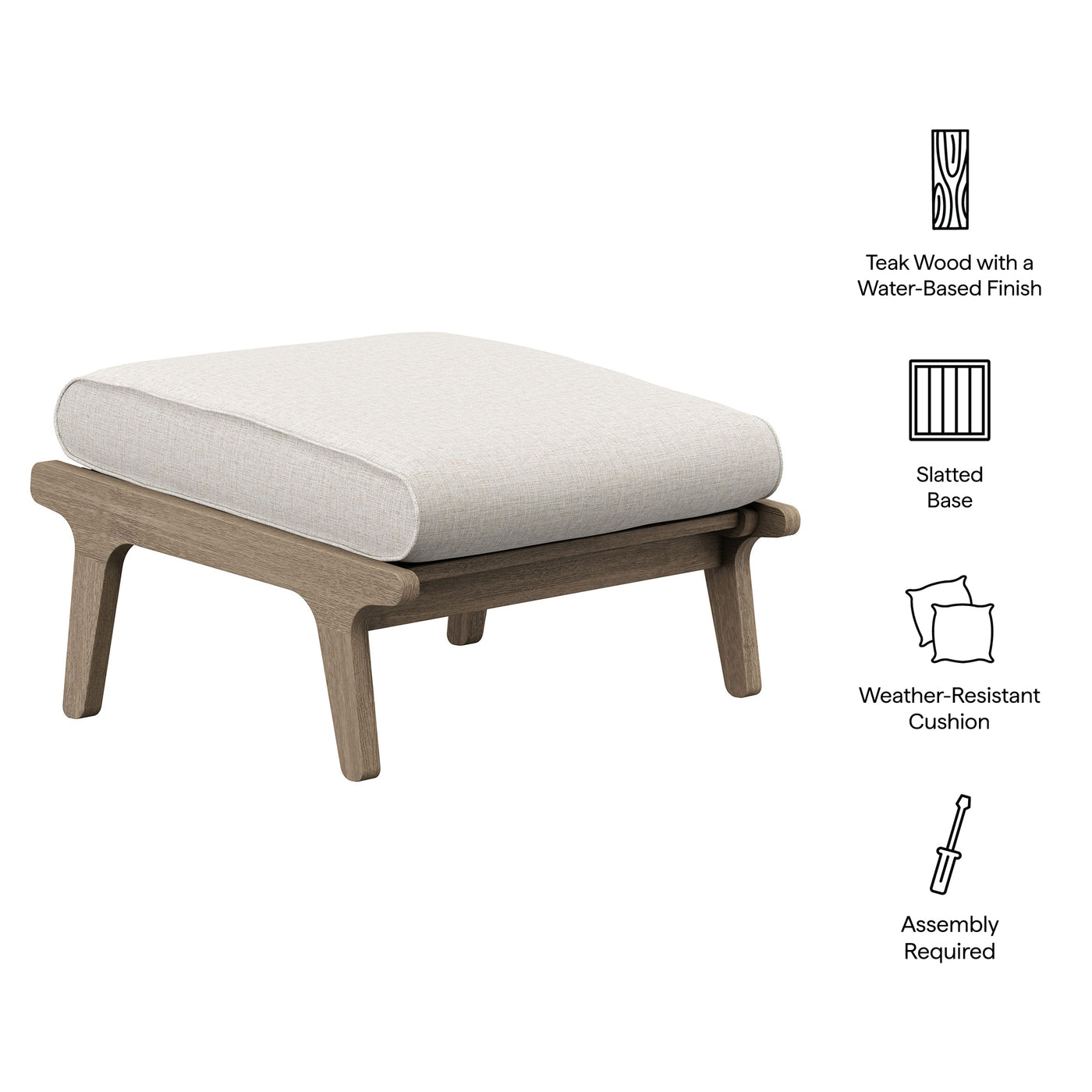 Saratoga Outdoor Patio Teak Ottoman - Thumbnail 5