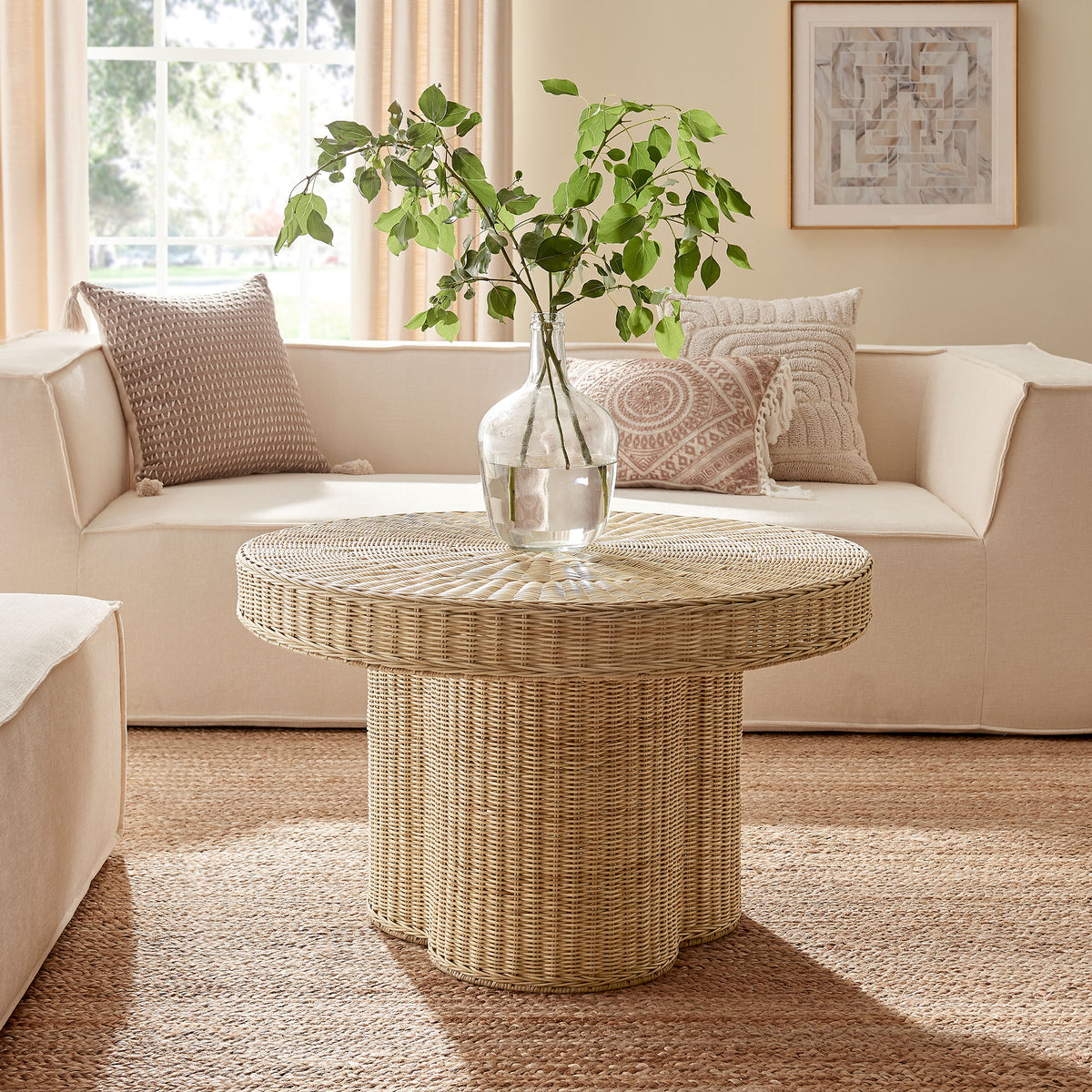 Ainsley 32 Inch Round Natural Rattan Coffee Table by Modway — Lexmod