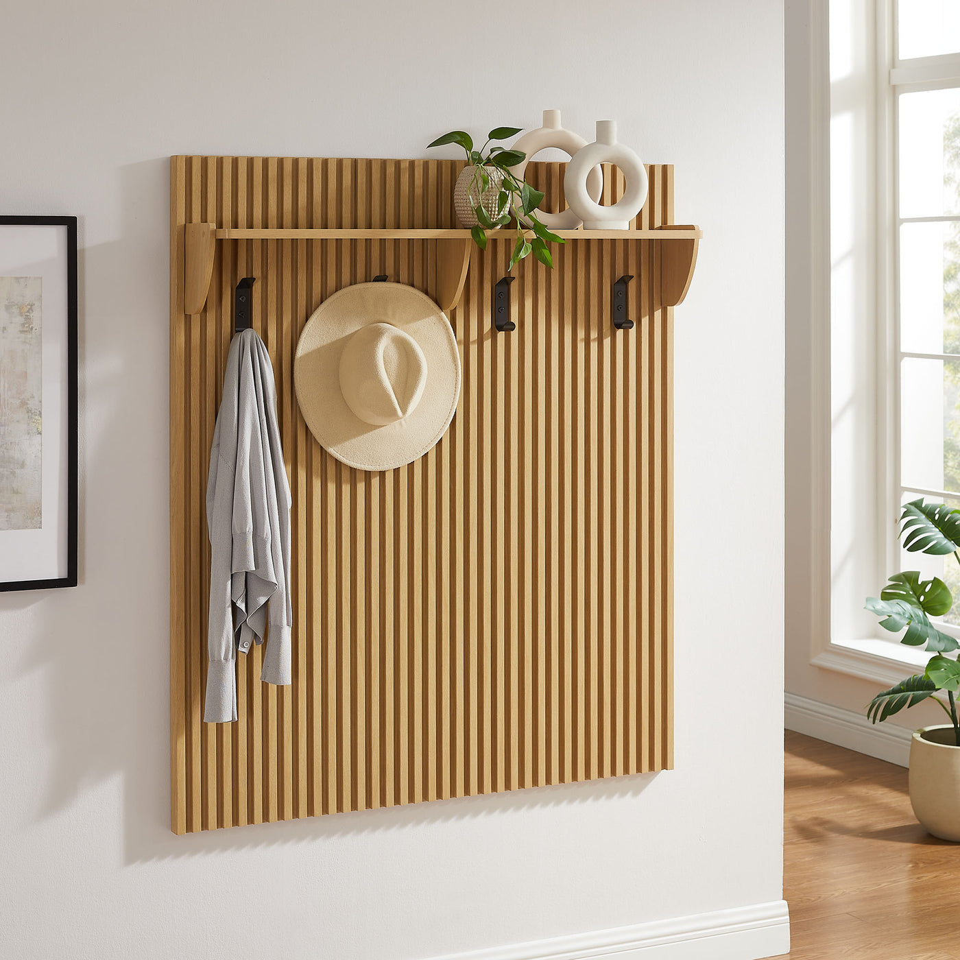 Render Fluted Coat Rack Panel With Shelf - Thumbnail 3