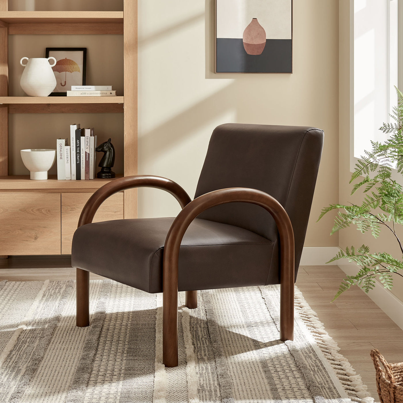 Lunet Faux Leather Upholstered Accent Chair - Thumbnail 5