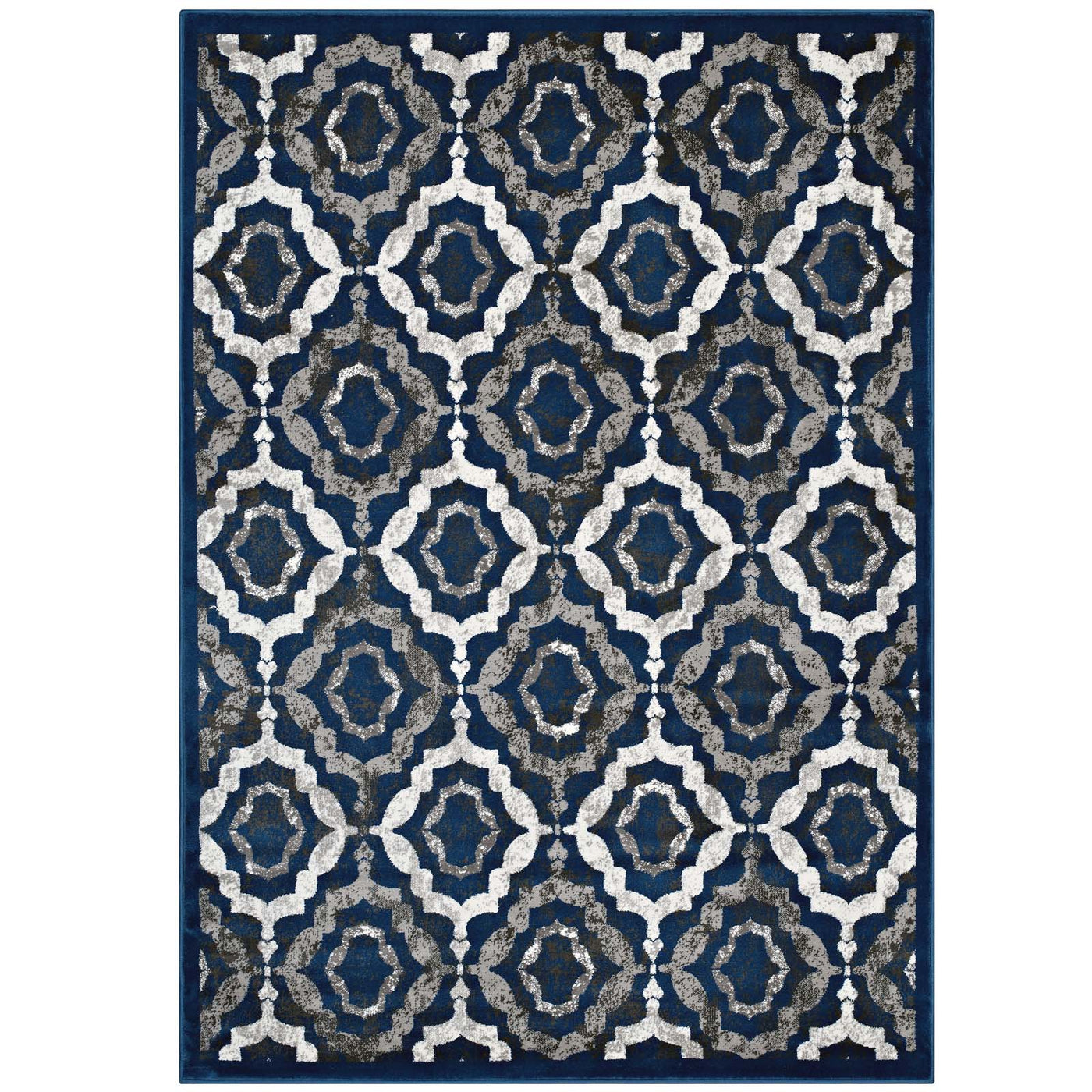 Ivory Moroccan Blue and Brown / 5x8