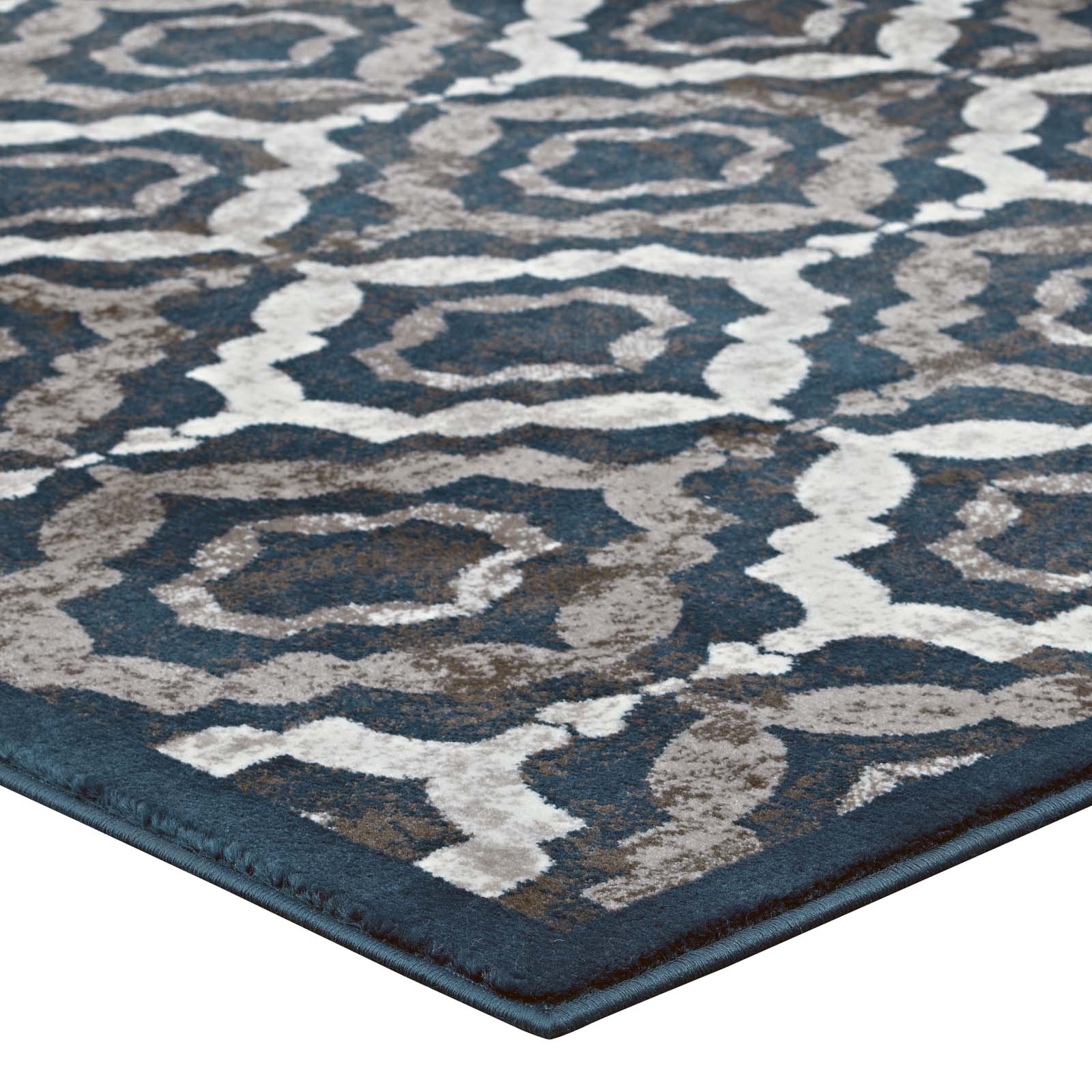 Ivory Moroccan Blue and Brown / 5x8