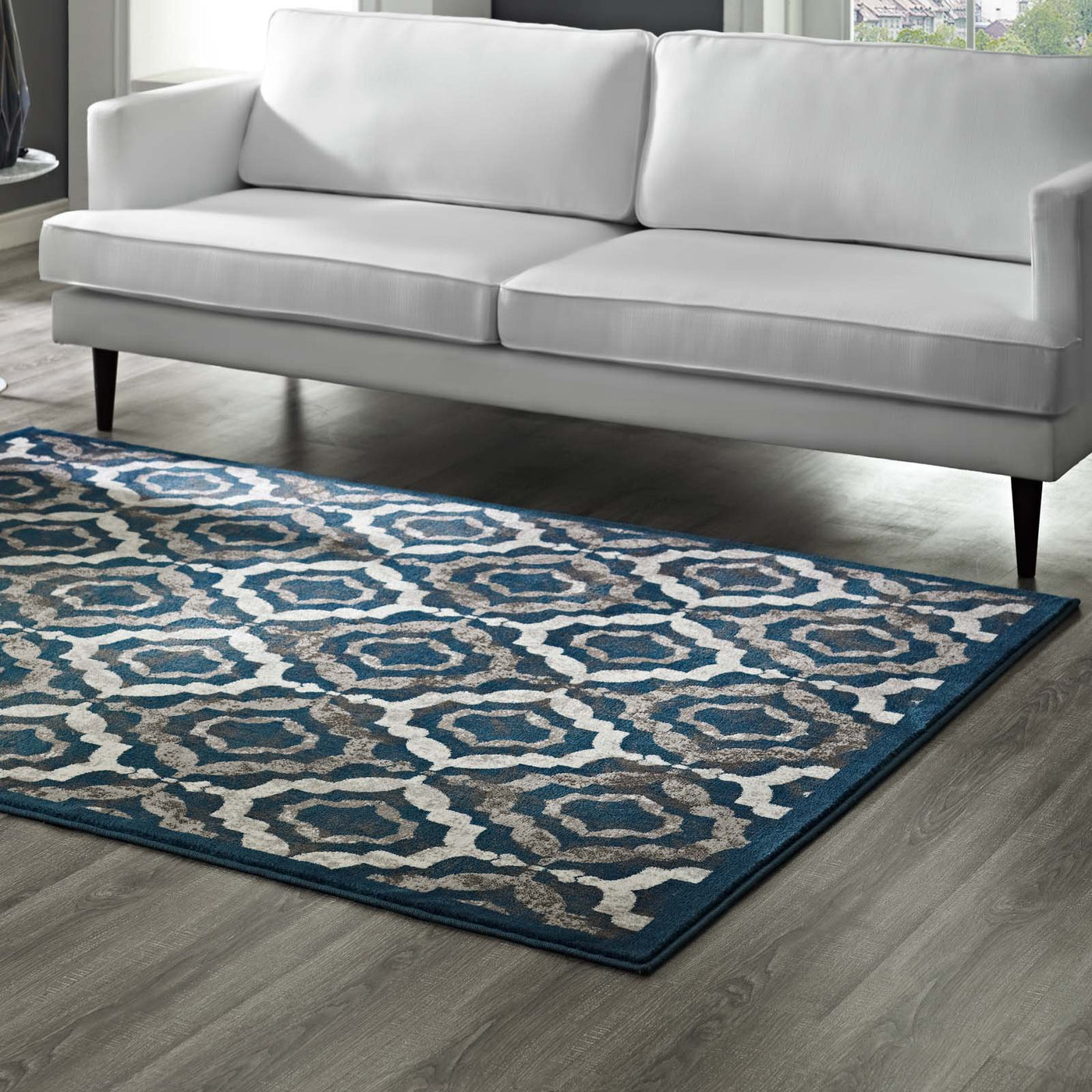 Ivory Moroccan Blue and Brown / 5x8