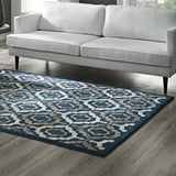 Ivory Moroccan Blue and Brown / 5x8