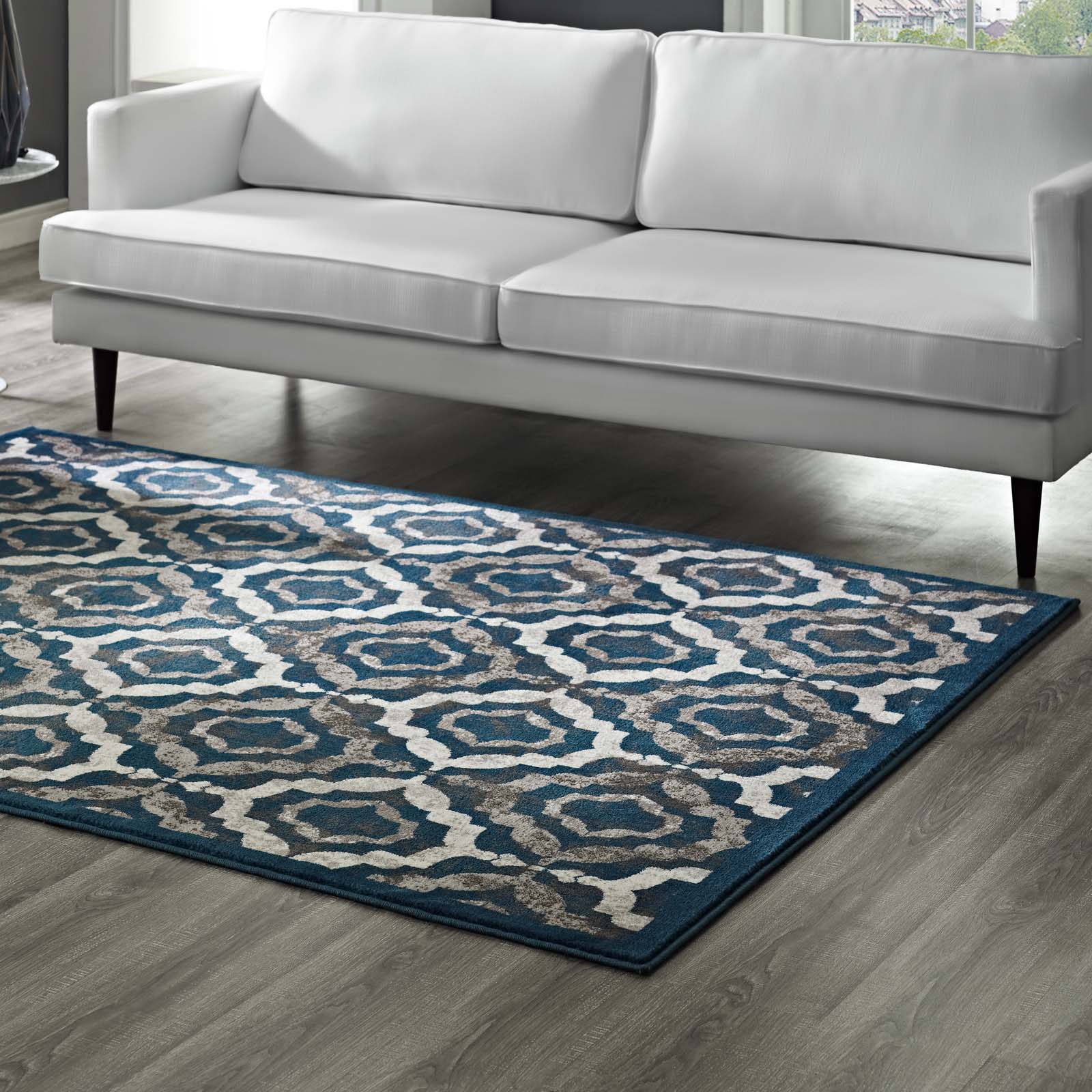 Ivory Moroccan Blue and Brown / 5x8