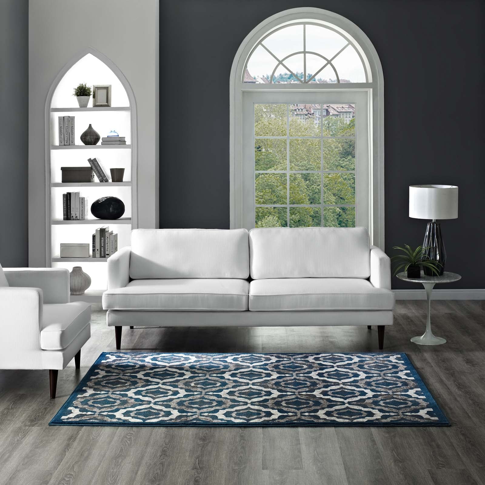 Ivory Moroccan Blue and Brown / 5x8