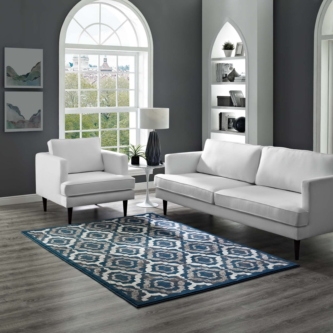 Ivory Moroccan Blue and Brown / 5x8