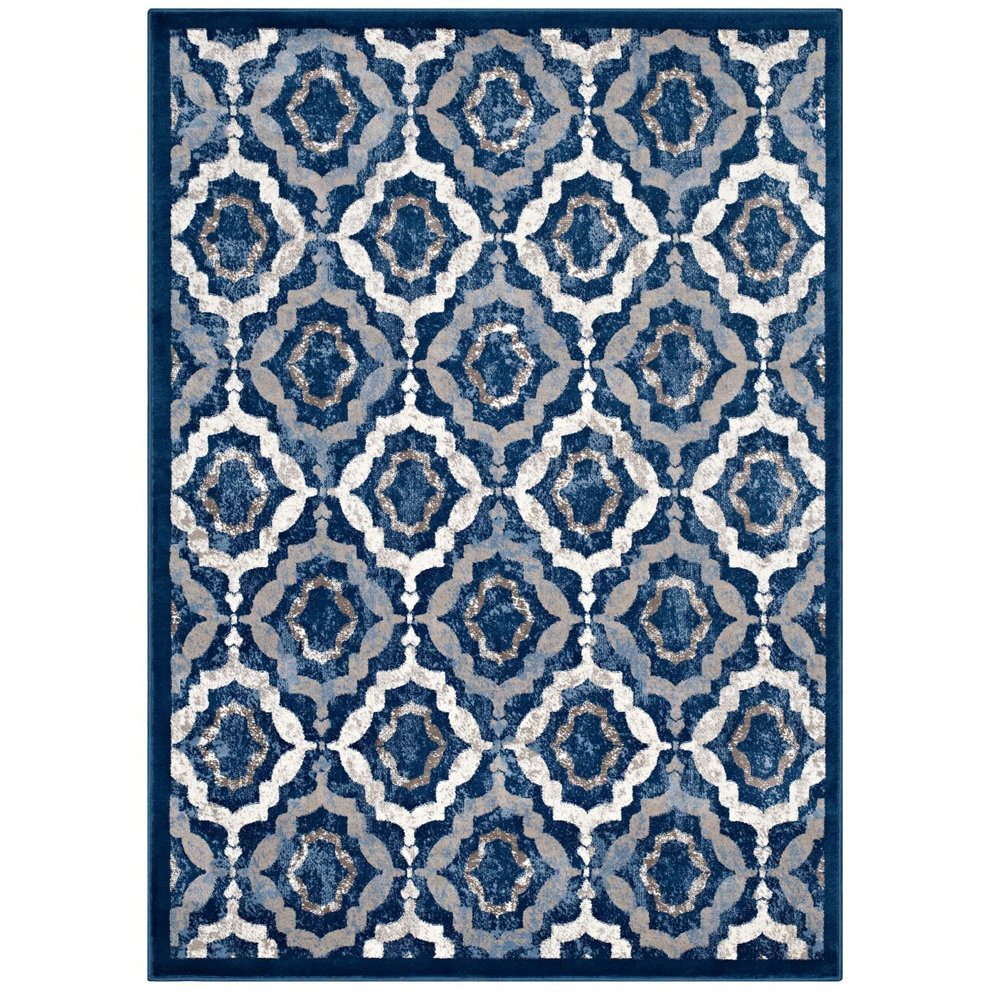 Beige Moroccan Blue and Ivory / 5x8