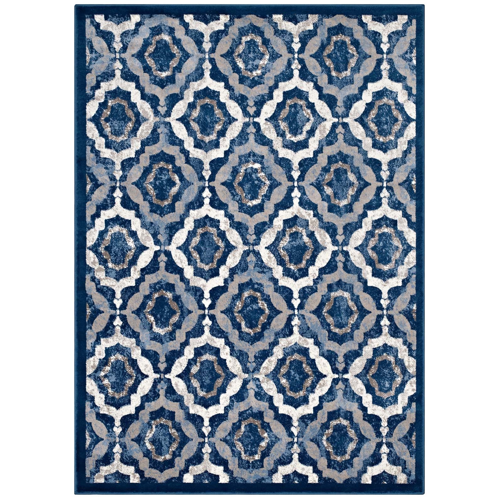 Beige Moroccan Blue and Ivory / 5x8