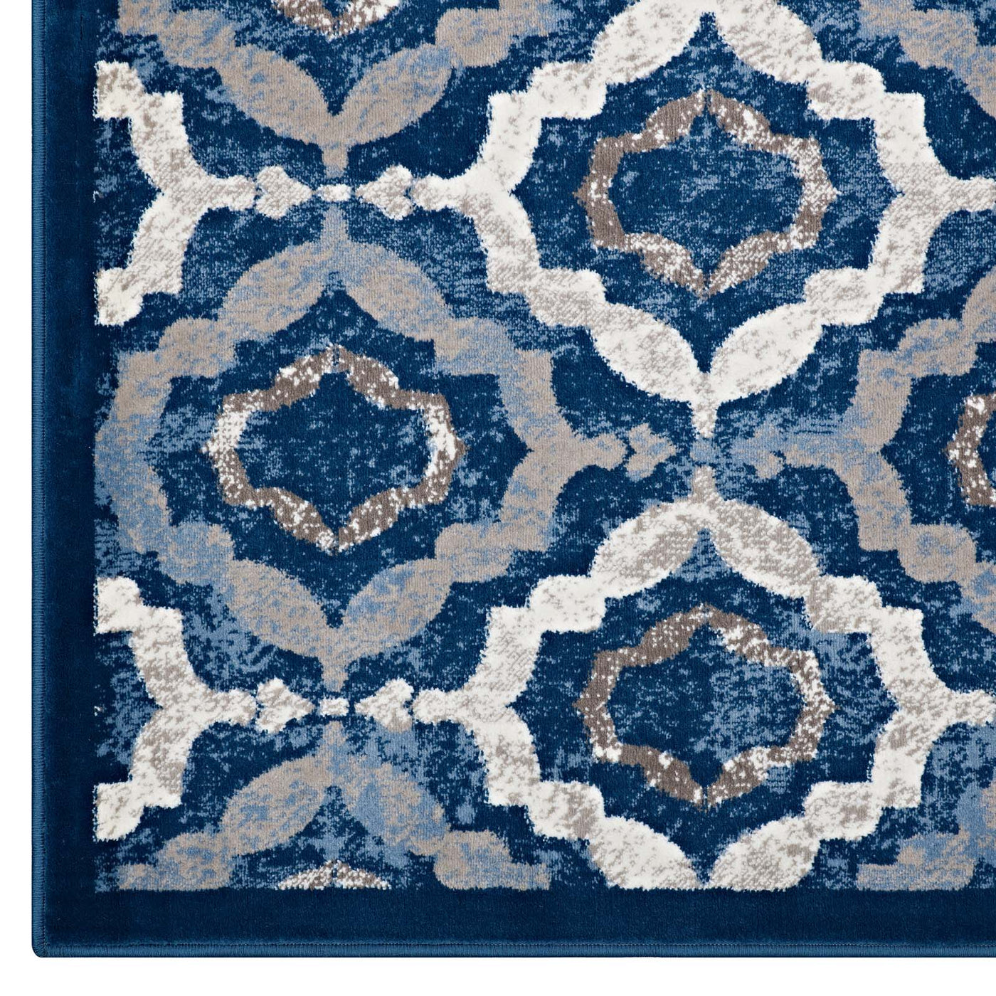 Beige Moroccan Blue and Ivory / 5x8