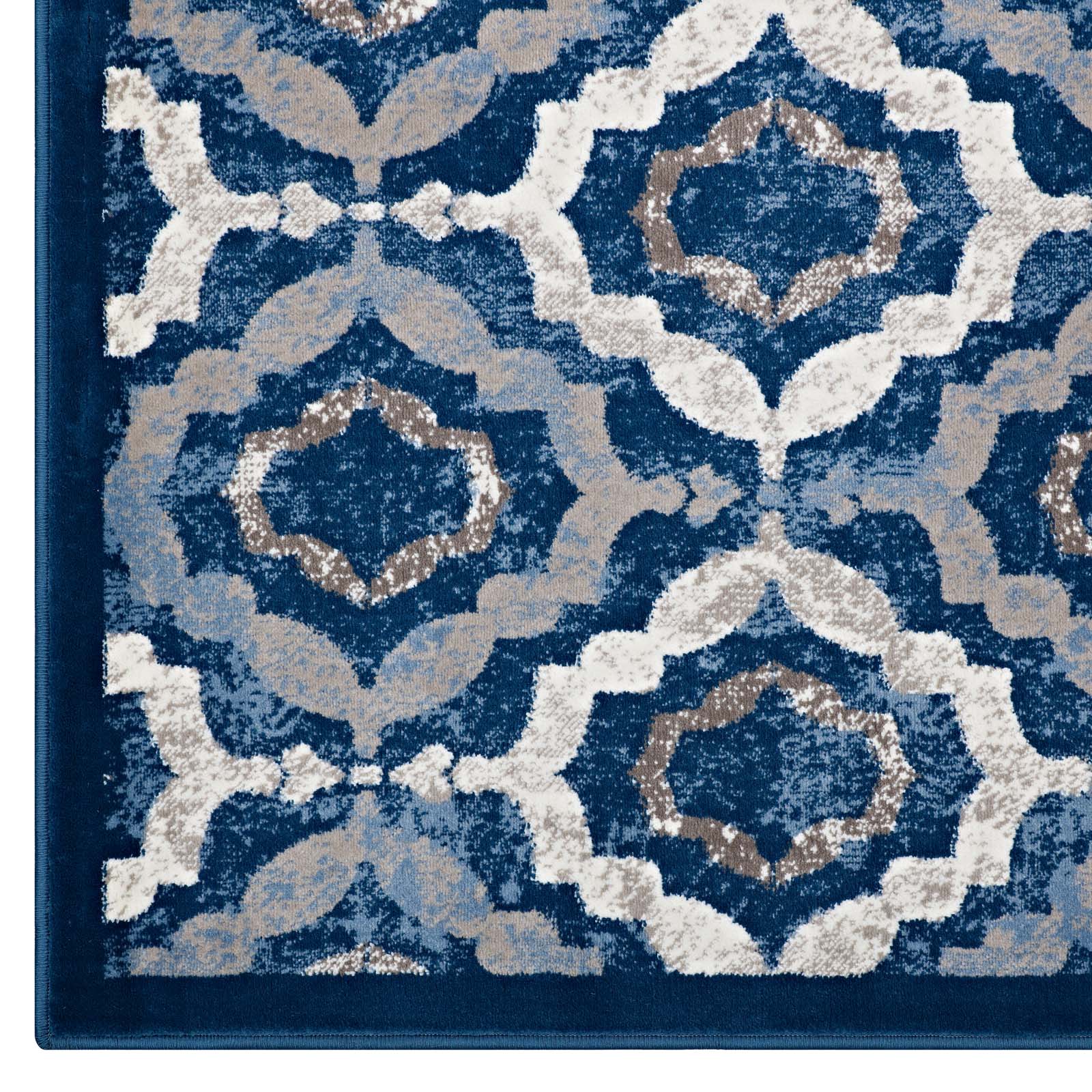 Beige Moroccan Blue and Ivory / 5x8