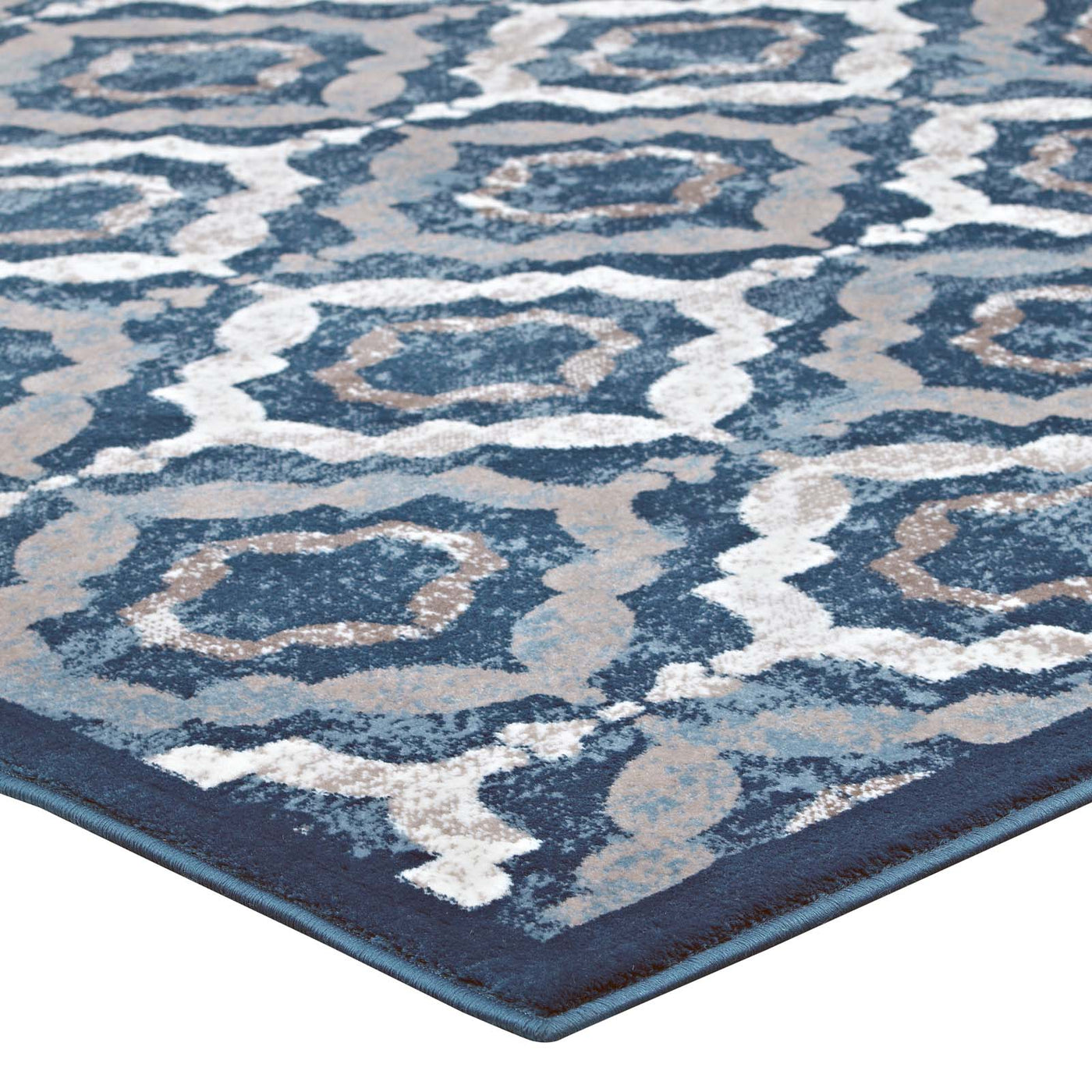 Beige Moroccan Blue and Ivory / 5x8