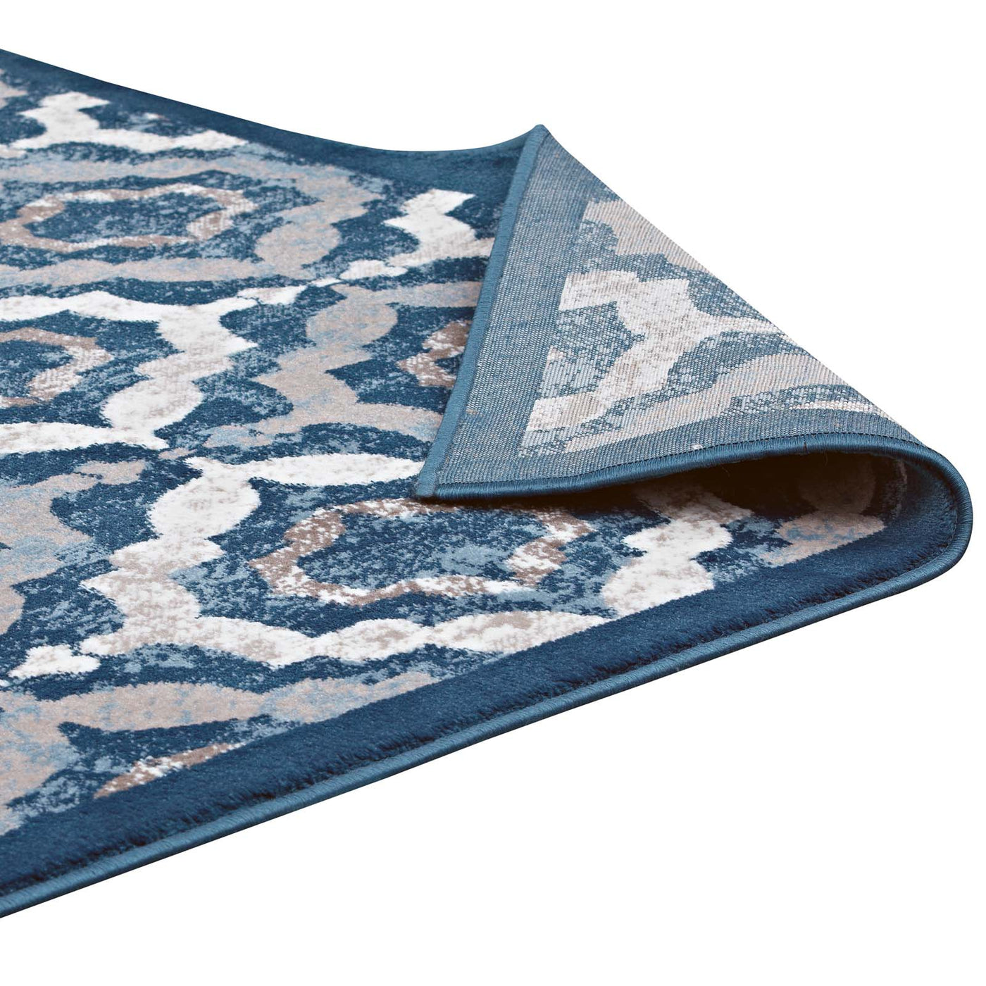 Beige Moroccan Blue and Ivory / 5x8