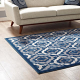 Beige Moroccan Blue and Ivory / 5x8