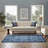 Beige Moroccan Blue and Ivory / 5x8