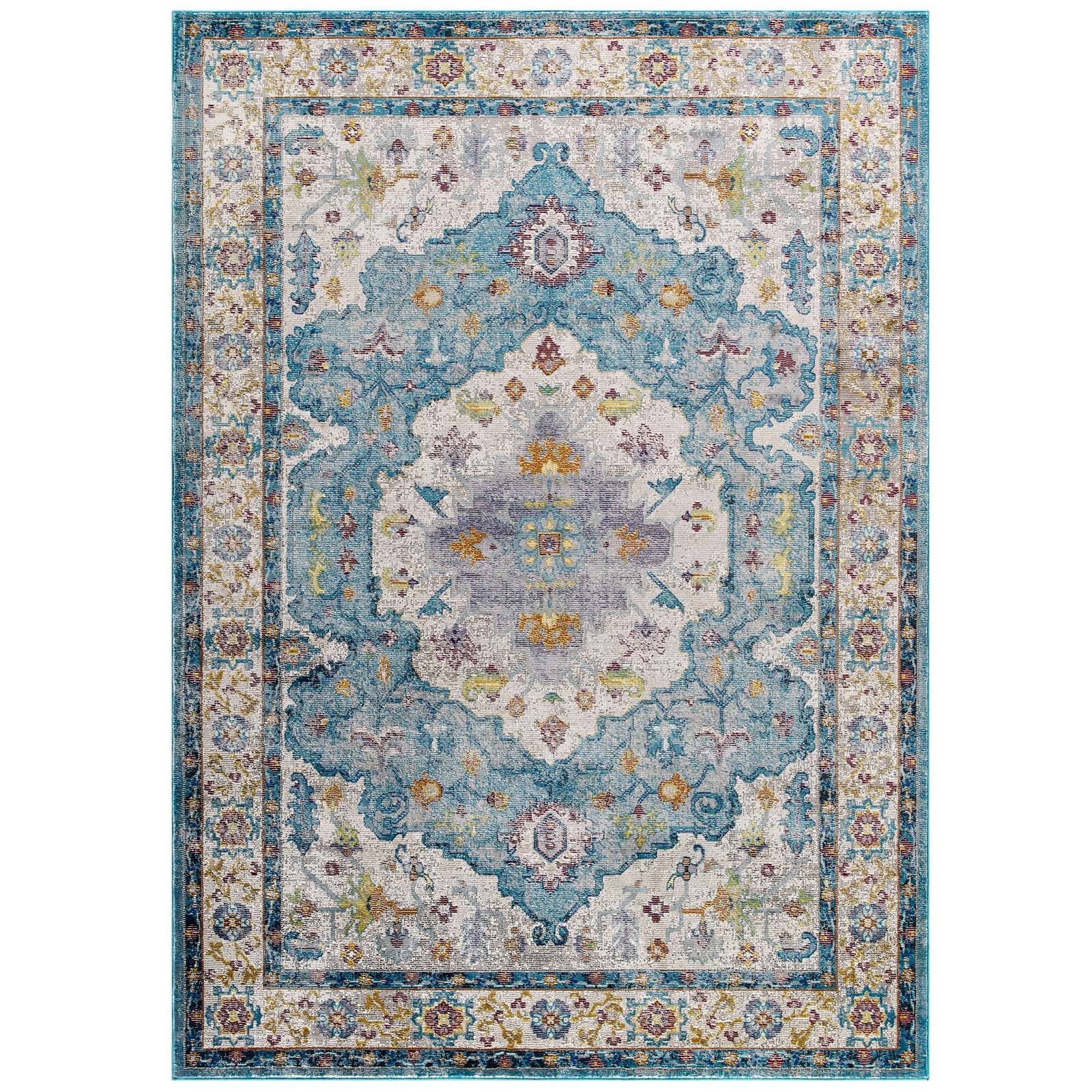 Light Blue Ivory Yellow Orange / 5x8