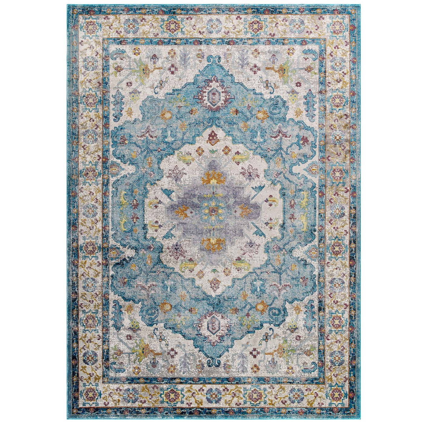 Light Blue Ivory Yellow Orange / 8x10
