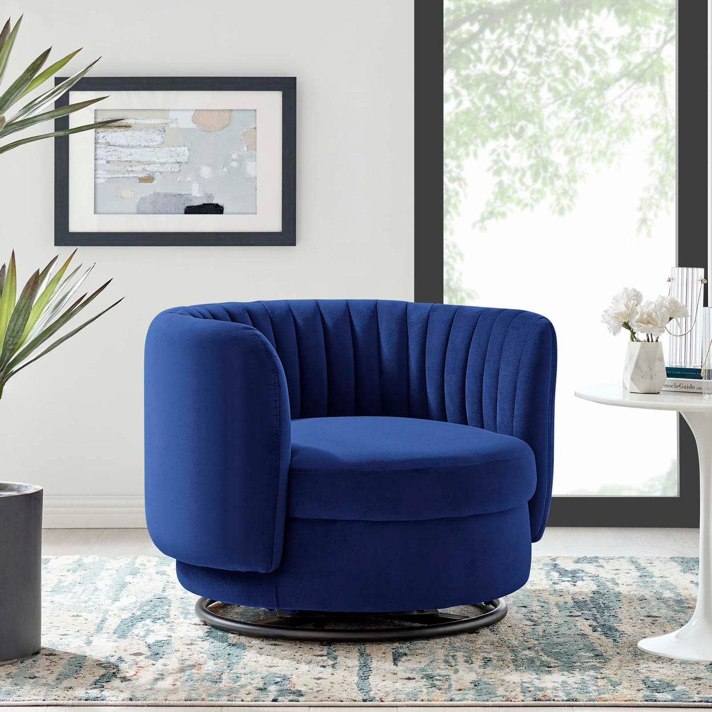 Navy blue discount velvet swivel chair