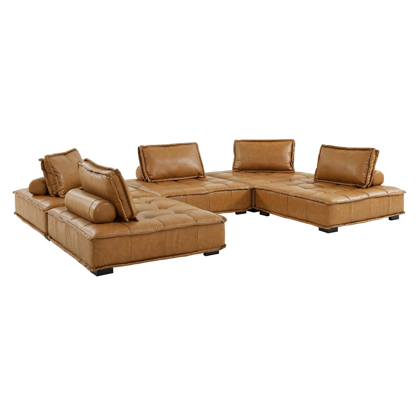 Saunter Tufted Vegan Leather Vegan Leather 5-Piece Sectional Sofa — Lexmod