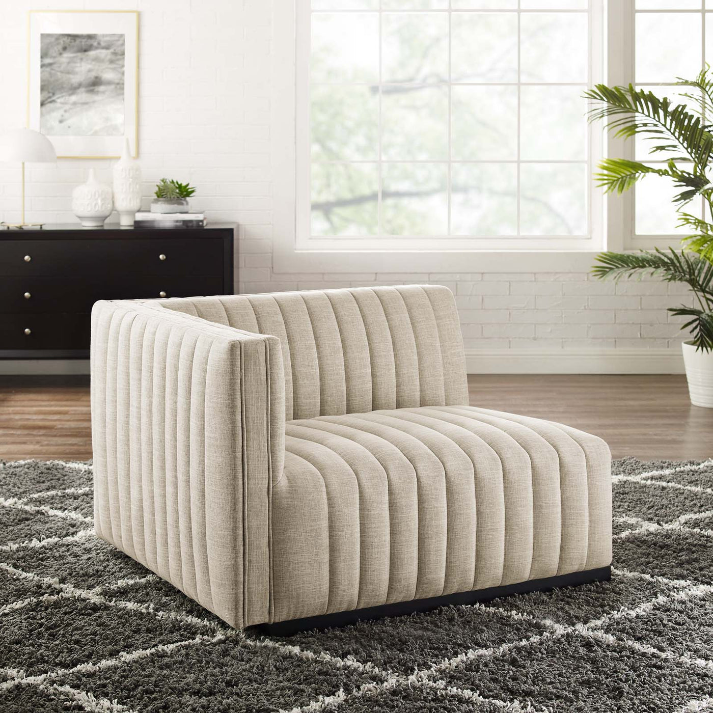 Conjure Channel Tufted Upholstered Fabric Left-Arm Chair — Lexmod