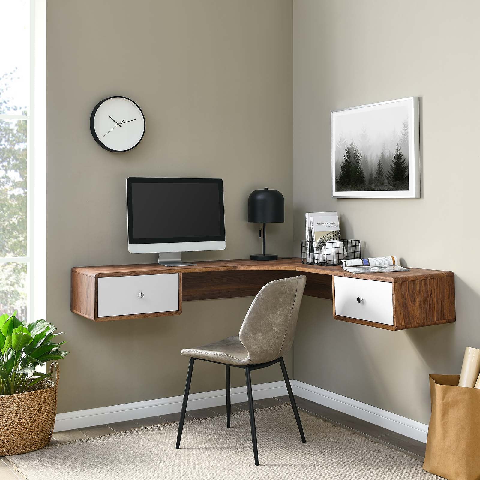 Transmit 55 Wall Mount Corner Wood Office Desk — Lexmod