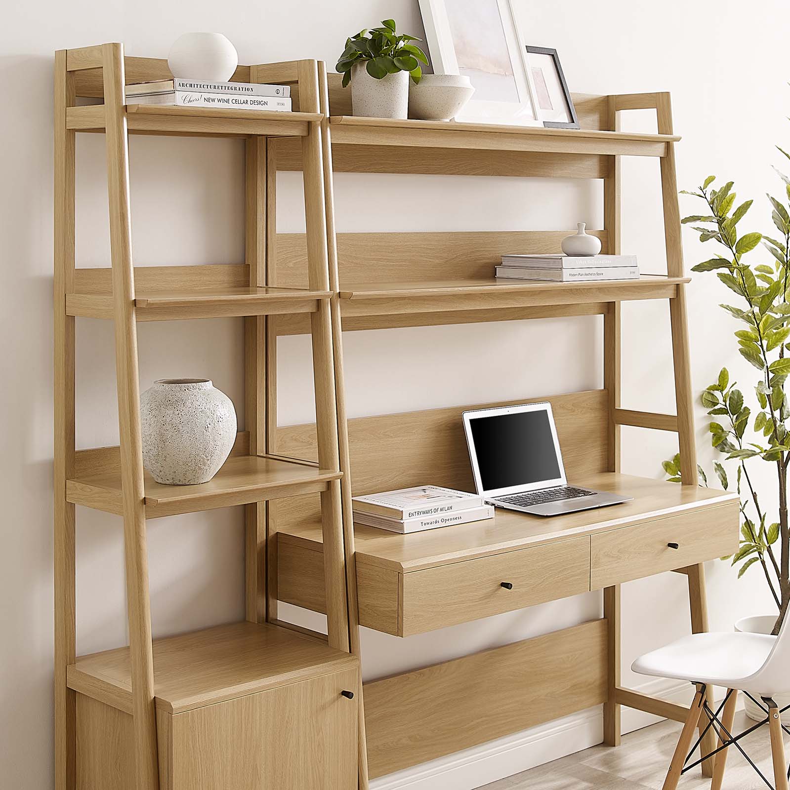 Bixby 3-Piece Wood Office Desk and Bookshelf — Lexmod